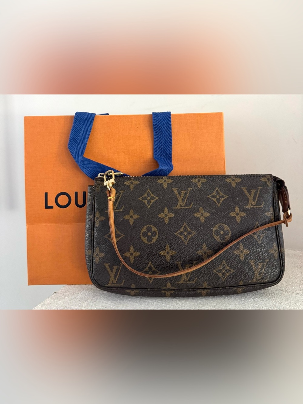 LOUIS VUITTON Pochette Accessoires Monogram Vintage AR1021 France + Shopping Bag